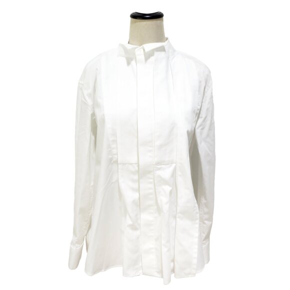 SACAI White Poplin Asymmetrical Tuxedo Collar Pleated Oversized Shirt 1 - Picture 8 of 12